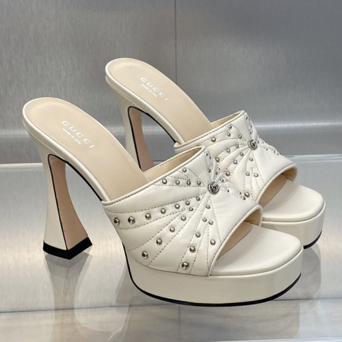 Gucci Womens Shoes Sandals 11cm Heel Luxury Brand with Original Box 719844 C9D00 9022 Women's Interlocking G studs sandal in leather Whatsapp 