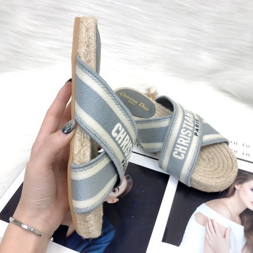 Dior Womens Shoes Slippers Dior Granville Espadrille Dior Oblique Embroidered Cotton with Original Box