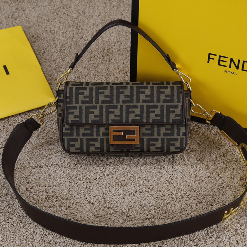 Fendi Womens Bag Shoulder Bags Luxury Brand Baguette Brown fabric bag Fashion Bags for Women with Original Box 8BR600A6V5F17U4