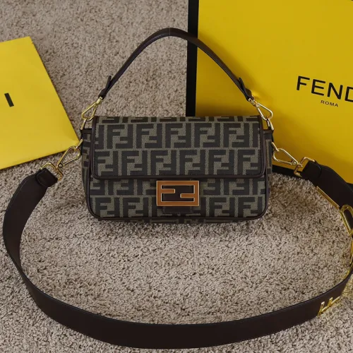 Fendi Womens Bag Shoulder Bags Luxury Brand Baguette Brown fabric bag Fashion Bags for Women with Original Box 8BR600A6V5F17U4
