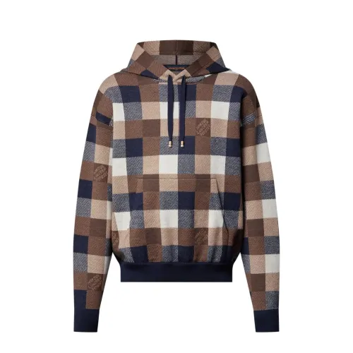 Louis Vuitton Womens Mens Long Sleeve Sweatshirt Luxury Brand Mens Hoodie Damier Cashmere And Wool-Blend Hoodie 1AFXJV   