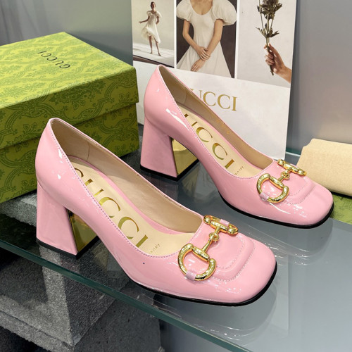 Gucci Womens Shoes Pumps Luxury Brand Women's Mid-Heel Pump With Horsebit In Leather 7.5cm Heel with Original Box 694855 BNC00 5815