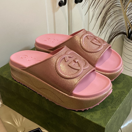 Gucci Womens Shoes Platform Slide Slippers Sandal Summer Design Luxury Brand Women's GG platform slide sandal with Original Box