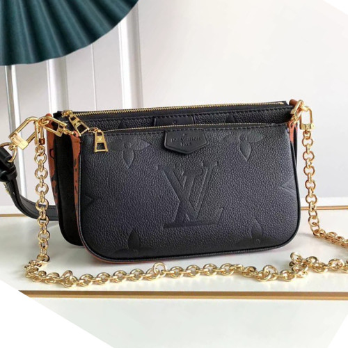 Louis Vuitton Womens Bags Clutch Wallets Luxury Brand Fashion Type Messenger Bags MULTI POCHETTE ACCESSOIRES M80399 Black Embossed supple grained cowhide leather