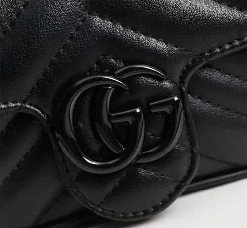 Gucci Womens Bags Shoulder Messenger Bag Luxury Brand Gucci GG Marmont belt bag in black leather with Original Box 699757 UM8KV 1000