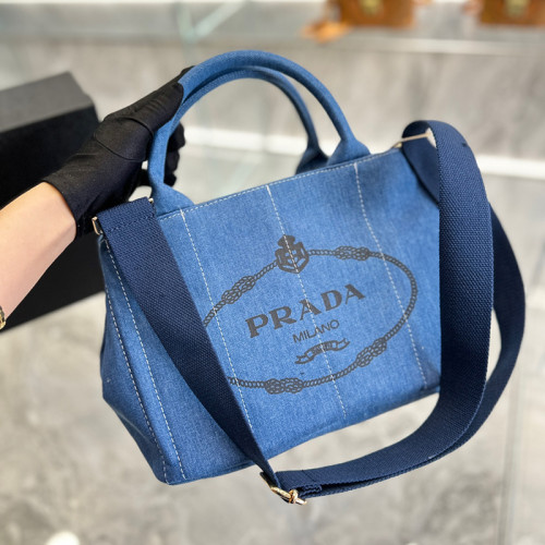 Prada Womens Shoulder Bags Denim Shopping Bag with Original Box