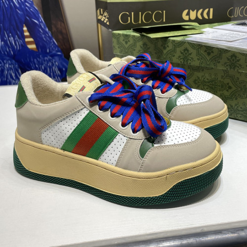 Gucci Womens Shoes Sneakers Luxury Brand Women's Screener trainer with Web in beige leather with Original Box Whatsapp 