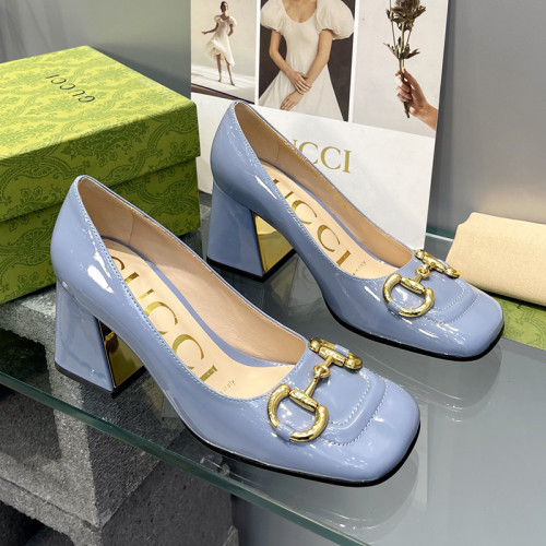 Gucci Womens Shoes Pumps Luxury Brand Women's Mid-Heel Pump With Horsebit In Leather 7.5cm Heel with Original Box 694855 BNC00 5815