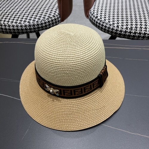 Fendi Womens Bucket Hat Straw Hat Luxury Brand Design Fendi Cap with Original Box  
