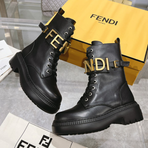 Fendi Womens Shoes Fashion Boots Luxury Brand Fendi Fendigraphy Black leather biker boots with Original Box 8T8355AKY6F1H1K