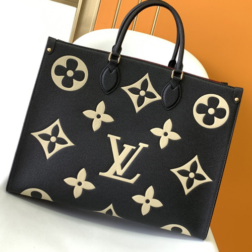 Louis Vuitton Womens Bags Handbags Luxury Brand Louis Vuitton ONTHEGO GM M45945 Handbags for Women Black / Beige Embossed supple grained cowhide leather