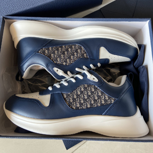 Dior Mens Shoes Luxury Sneakers B25 RUNNER SNEAKER Navy Blue and Cream Smooth Calfskin with Beige and Black Dior Oblique Jacquard with Original Box  