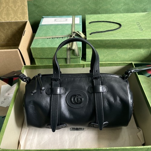 Gucci Womens Bags Crossbody Shoulder Messenger Bags Luxury Brand Small duffle bag with tonal Double G in black leather  