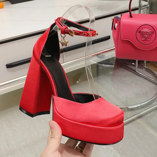 Versace Brand Womens Sandals Shoes Pumps Leather Big Size LA MEDUSA LEATHER PUMPS with 3cm High Platform and 12cm Heel Design  