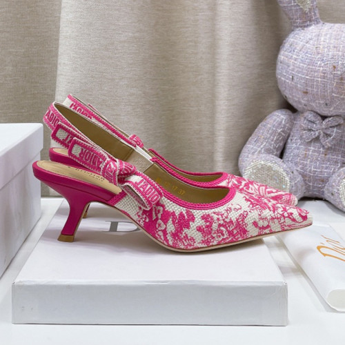 Dior Women Shoes Pumps Luxury Design Fashion Type 6.5cm High Heel Shoes for Wedding Style J'ADIOR SLINGBACK PUMP Cotton Embroidery with Micro Houndstooth Motif with Original Box