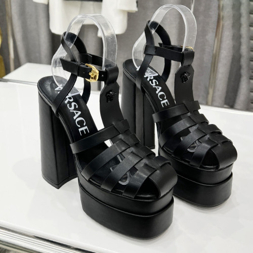 Versace Brand Womens Sandals Shoes Pumps Leather Big Size LA MEDUSA LEATHER PUMPS with 5cm High Platform and 15cm Heel Design  