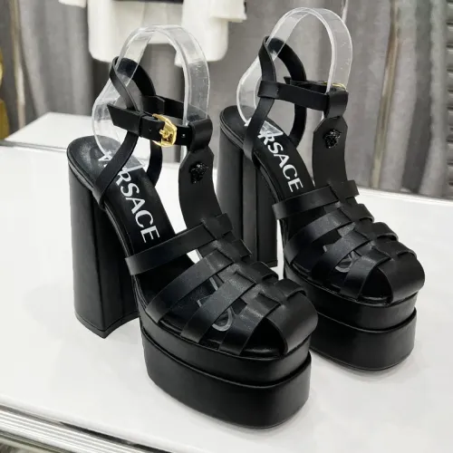 Versace Brand Womens Sandals Shoes Pumps Leather Big Size LA MEDUSA LEATHER PUMPS with 5cm High Platform and 15cm Heel Design  