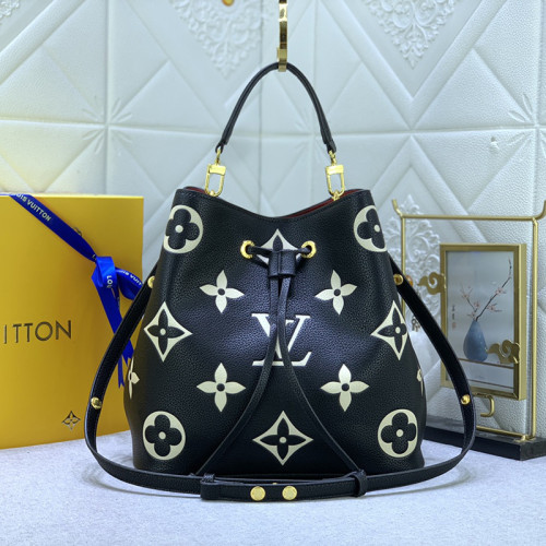Louis Vuitton Womens Bag Crossbody Design NÉONOÉ MM Black/Beige Bicolor Monogram Empreinte Leather Luxury Brand with Original Box  