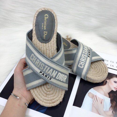 Dior Womens Shoes Slippers Dior Granville Espadrille Dior Oblique Embroidered Cotton with Original Box