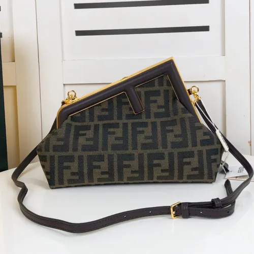 Fendi Womens Bags Clutch Luxury Brand FENDI FIRST MEDIUM Black leather bag 8BP127ABVEF0KUR without Original Box