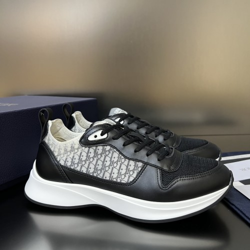 Dior Mens Shoes Luxury Sneakers B25 RUNNER SNEAKER Dior Gray and White Smooth Calfskin with Beige and Black Dior Oblique Jacquard with Original Box  
