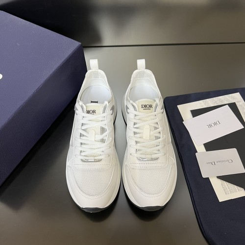 Dior Mens Shoes Luxury Sneakers B25 RUNNER SNEAKER Dior Gray and White Smooth Calfskin with Beige and Black Dior Oblique Jacquard with Original Box  