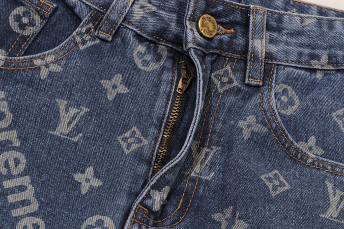 Louis Vuitton x Supreme Luxury Brand Women Mens Pant Jeans   H547