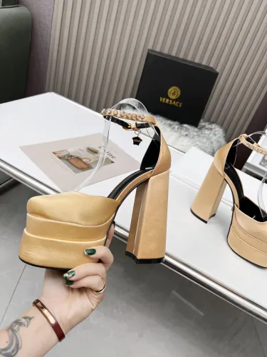 Versace Brand Womens Sandals Shoes Pumps Leather Big Size LA MEDUSA LEATHER PUMPS with 5cm High Platform and 15cm Heel Design  