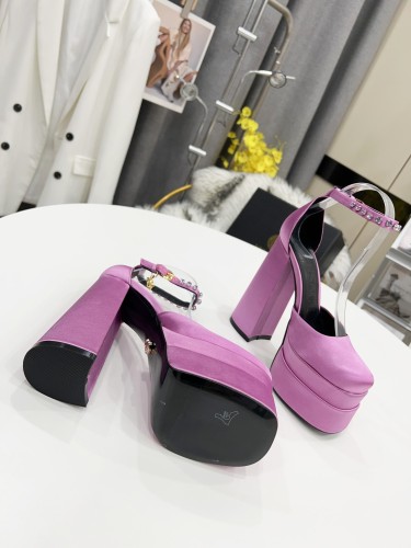 Versace Brand Womens Sandals Shoes Pumps Leather Big Size LA MEDUSA LEATHER PUMPS with 5cm High Platform and 15cm Heel Design  