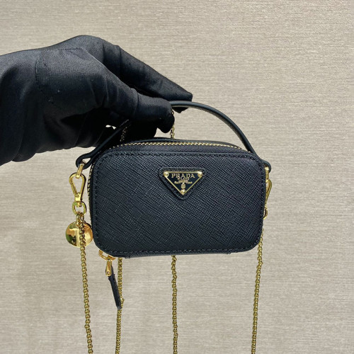 Prada Womens Shoulder Bags Luxury Brand Black Saffiano leather mini-pouch with Original Box 1NR025_QHH_F0002  