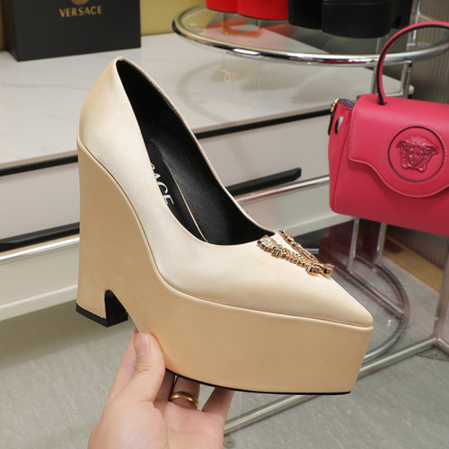 Versace Brand Womens Sandals Shoes Pumps Leather Big Size LA MEDUSA LEATHER PUMPS with 6cm High Platform and 14cm Heel Design  