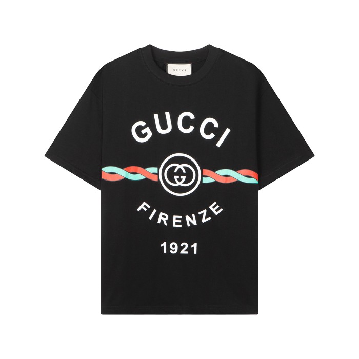 Gucci Luxury Brand Women Mens Short Sleeve T-Shirt COTTON JERSEY 'GUCCI FIRENZE 1921' T-SHIRT   