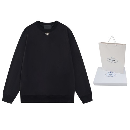 Prada Women Mens Sweatshirt Luxury Brand Mens Sweatshirts Oversized cotton sweatshirt with triangle logo   