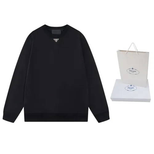 Prada Women Mens Sweatshirt Luxury Brand Mens Sweatshirts Oversized cotton sweatshirt with triangle logo   