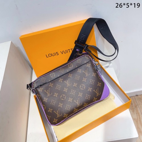 Louis Vuitton Mens Shoulder Bags Luxury Brand Fashion Type TRIO MESSENGER M46266 Monogram Macassar coated canvas and Purple cowhide leather with Original Box