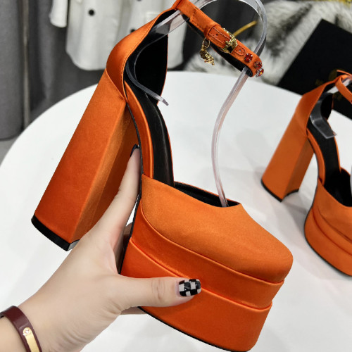 Versace Brand Womens Sandals Shoes Pumps Leather Big Size LA MEDUSA LEATHER PUMPS with 5cm High Platform and 15cm Heel Design  