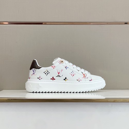 Louis Vuitton Women Shoes Sneakers Lace-Up Luxury Brand Fashion TIME OUT SNEAKER White Monogram-embossed lambskin with Original Box 1AAOSP