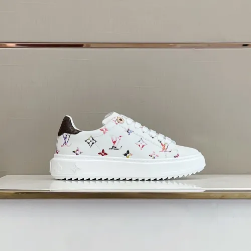 Louis Vuitton Women Shoes Sneakers Lace-Up Luxury Brand Fashion TIME OUT SNEAKER White Monogram-embossed lambskin with Original Box 1AAOSP