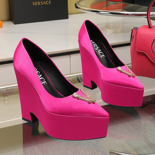 Versace Brand Womens Sandals Shoes Pumps Leather Big Size LA MEDUSA LEATHER PUMPS with 6cm High Platform and 14cm Heel Design  