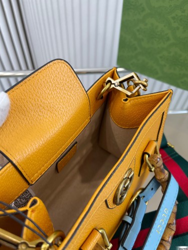 Gucci Womens Bags Shoulder Handbag Luxury Brand Gucci Diana mini tote bag in yellow leather 702732 U3ZDT 7480
