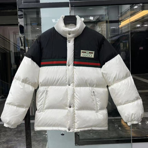 Gucci Design Mens Womens Winter Windprood Down Jackets Keep Warm 90% White Duck Down Padded nylon bomber jacket with Web in white 683216 Z8AQX 9133