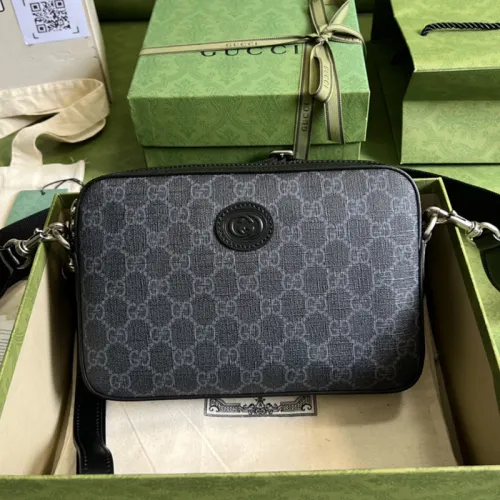 Gucci Mens Womens Bags Shoulder Bag Luxury Brand Ophidia GG shoulder bag in grey and black Supreme with Original Box 699439 UULHK 8576