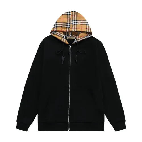 Burberry Womens Mens Sweatshirt Luxury Brand Mens Check Hood Cotton Blend Zip Hoodie 80480261   