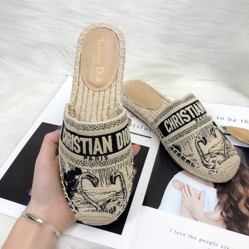 Dior Womens Shoes Slippers Dior Granville Espadrille Dior Oblique Embroidered Cotton with Original Box