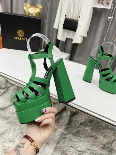 Versace Brand Womens Sandals Shoes Pumps Leather Big Size LA MEDUSA LEATHER PUMPS with 5cm High Platform and 15cm Heel Design  