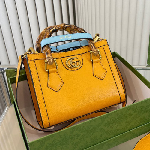 Gucci Womens Bags Shoulder Handbag Luxury Brand Gucci Diana mini tote bag in yellow leather 702732 U3ZDT 7480