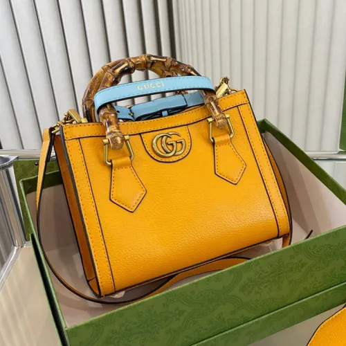 Gucci Womens Bags Shoulder Handbag Luxury Brand Gucci Diana mini tote bag in yellow leather 702732 U3ZDT 7480