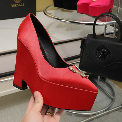 Versace Brand Womens Sandals Shoes Pumps Leather Big Size LA MEDUSA LEATHER PUMPS with 6cm High Platform and 14cm Heel Design  