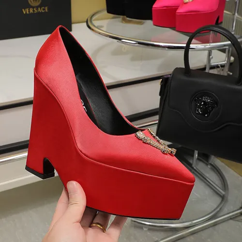 Versace Brand Womens Sandals Shoes Pumps Leather Big Size LA MEDUSA LEATHER PUMPS with 6cm High Platform and 14cm Heel Design  
