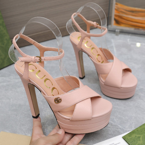 Gucci Womens Shoes Sandals 14cm Heel and 4.5cm Platform Luxury Brand with Original Box 719844 C9D00 9022 Women's Interlocking G studs sandal in leather Whatsapp 